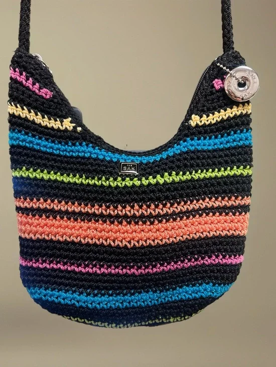 The Sak Black Striped Crochet Crossbody Bag with Multicolor Accents - Picture 3 of 3